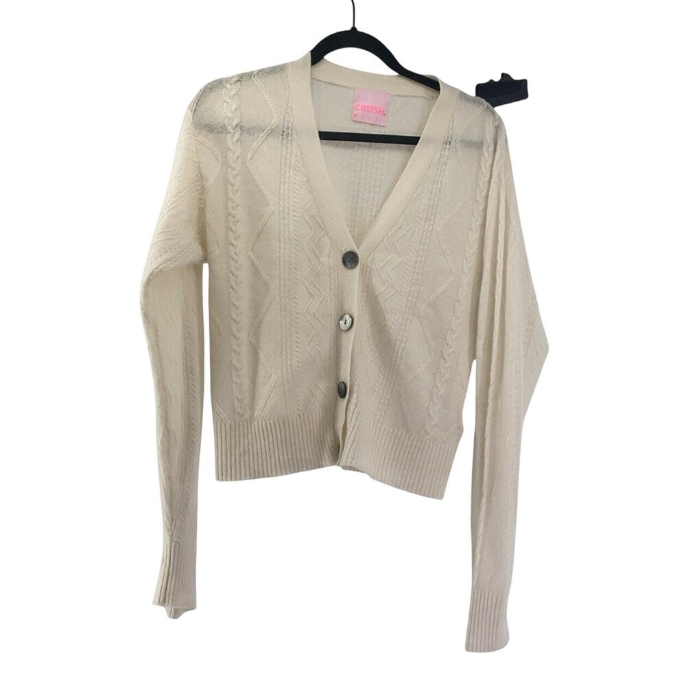 Crush Cashmere Luxury Cardigan Sweater Women's Small 0 Cream Cable Knit Premium